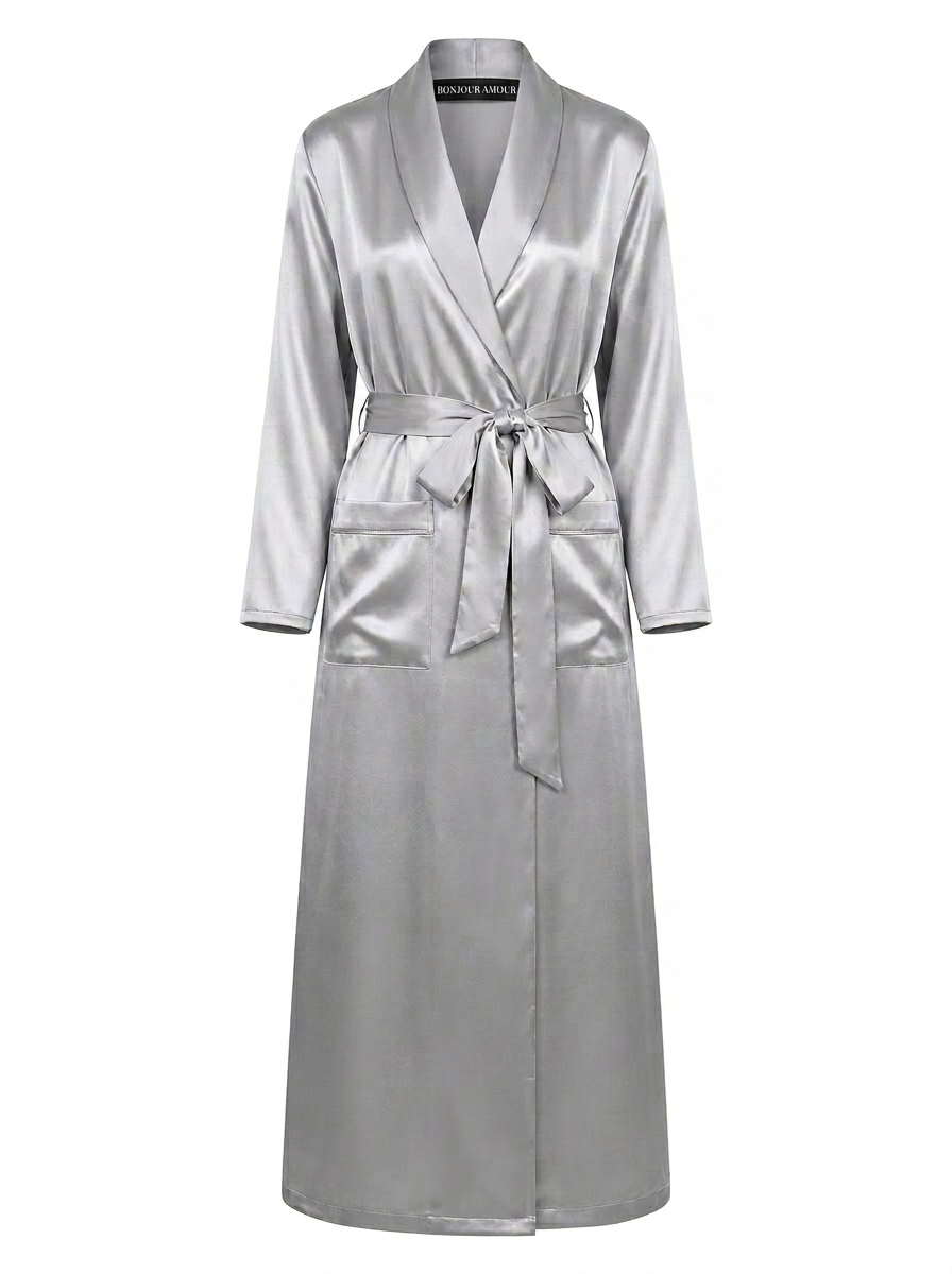 Bonjour Satin Sleep Robe: Silver