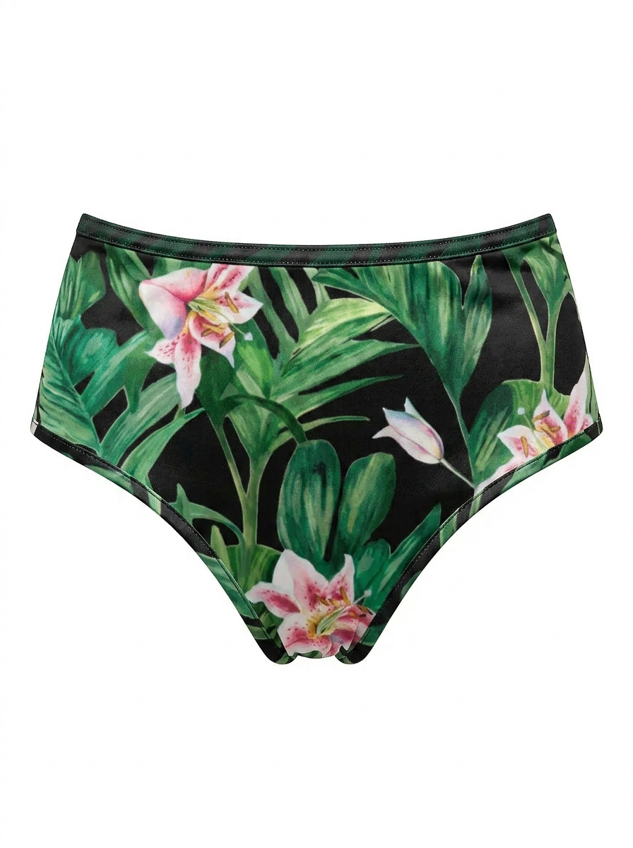 Bonjour Sleep Satin Highwaisted Panties: Green Palm